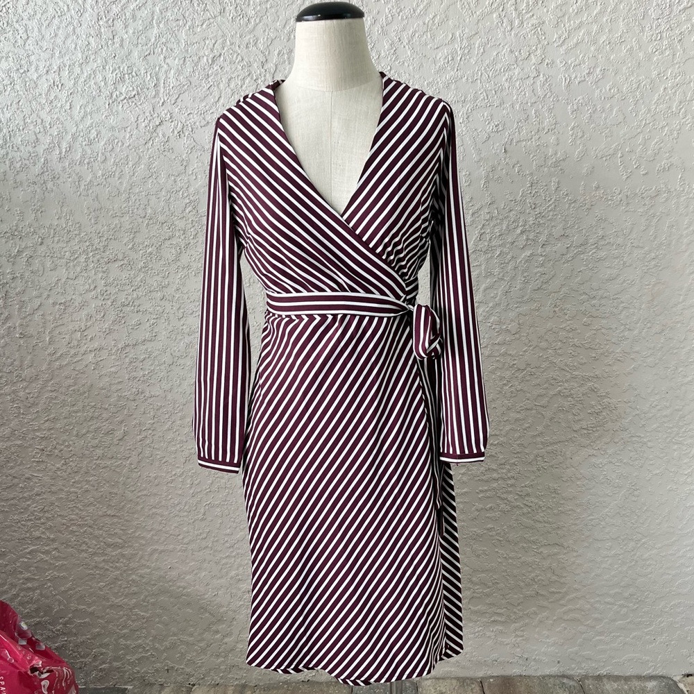 Banana Republic Striped Wrap Dress-sz 2- Maroon & White- New with Tags